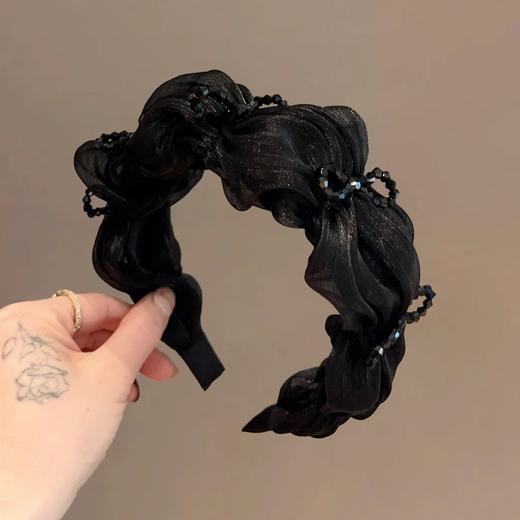 丁摩 韩国新款黑色高级感宽边褶皱水晶发箍女高颅顶压碎发发卡5ZF-11172 商品图2