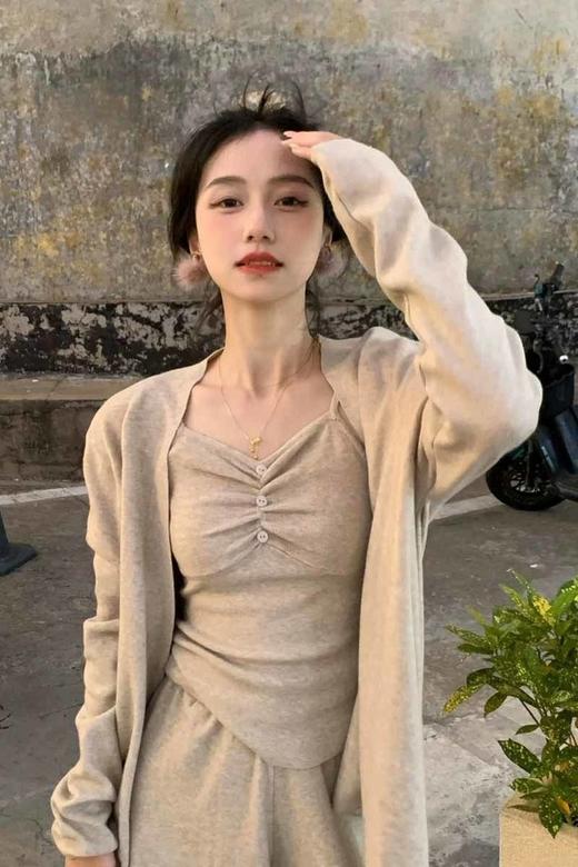 HAYES 慵懒风休闲褶皱吊带针织三件套套装 21556 商品图0