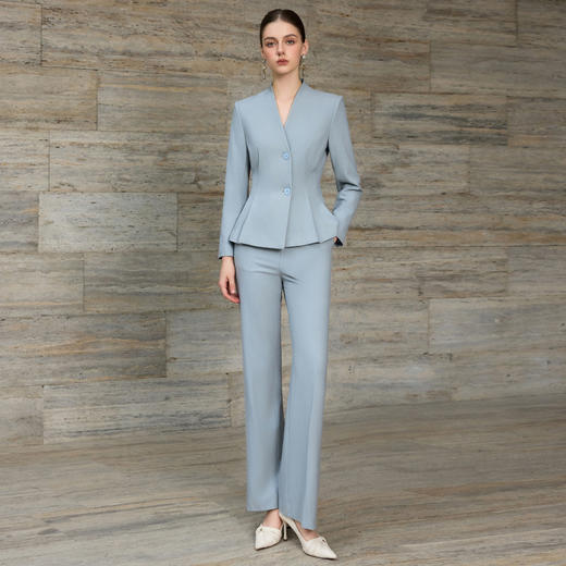IWY/高级感蓝色无领西装套装女秋冬款职业装通勤正装气质工作服25CP878 商品图0