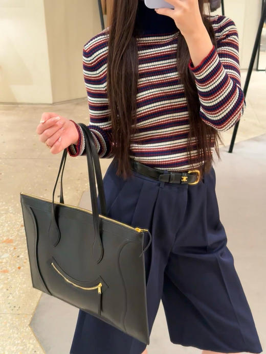 赛琳 25秋冬新款 半高领三色条纹毛衣(TM) 商品图7