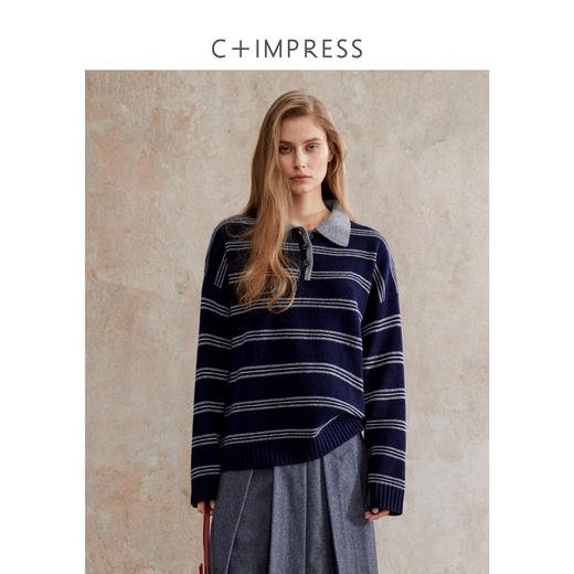 进口澳毛polo领条纹宽松套头毛衣MY2504080 商品图4