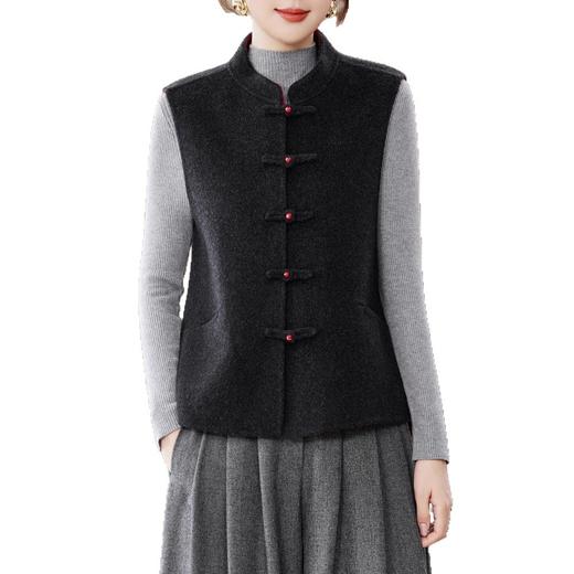 丁摩 新中式国风双面零羊绒马甲女秋冬新款外搭叠穿手工双面呢背心马甲62358 商品图4