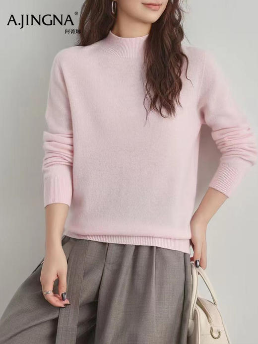 【经典圆领】阿菁娜冬季新款经典山羊绒毛衫高领松弛感设计软糯绒面F30D301013 商品图3