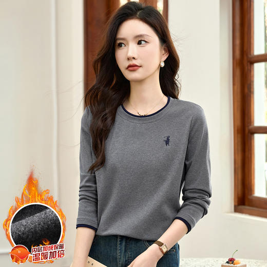 百媚生 正肩长袖t恤女加绒内搭打底衫S82430125P 商品图3