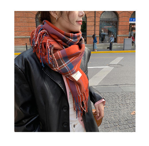 【YW】无忧购韩国ins好搭流苏格子复古韩风围巾202104（截单后3-5天发货) 商品图2