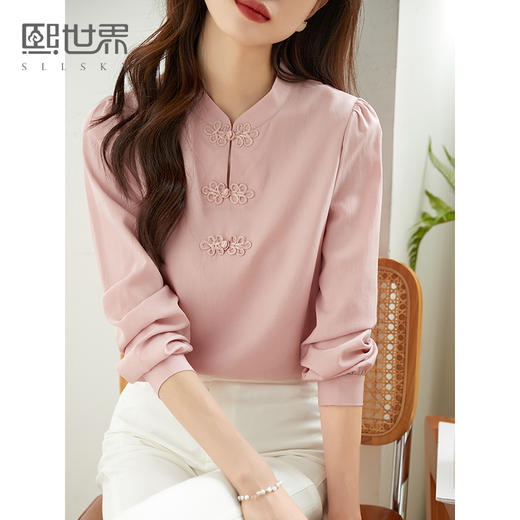 【年终特卖】熙世界新中式旗袍衬衫女士春夏衬衣国风天丝改良版盘扣衬衫 商品图0