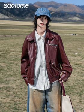 早乙女惠子saotome/STMWT141175/短款皮衣夹克