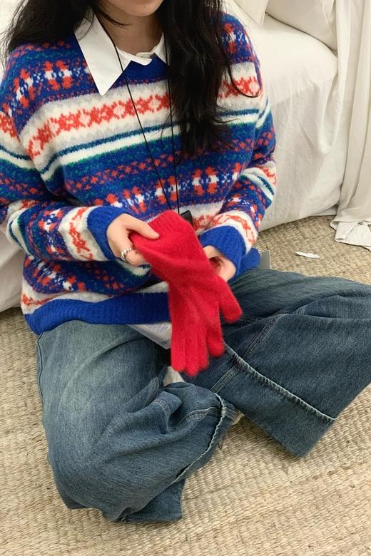 HAYES 高级氛围感拼色提花条纹毛衣 21558 商品图1