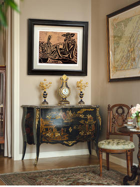 【已售】独角鹿西洋古董 1959年法国出品西班牙艺术家签名创作彩色油印版画「 Les Vendangeurs 收获葡萄的人 」