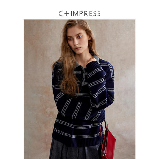 进口澳毛polo领条纹宽松套头毛衣MY2504080 商品图1