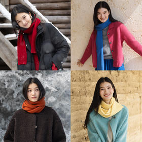 绽放/KSX004朵冬季高饱和色系纯羊毛毛织多色护颈氛围感百搭围巾