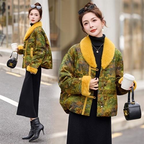 HR AQHUI8163新中式撞色提花国风短款羽绒服 商品图2