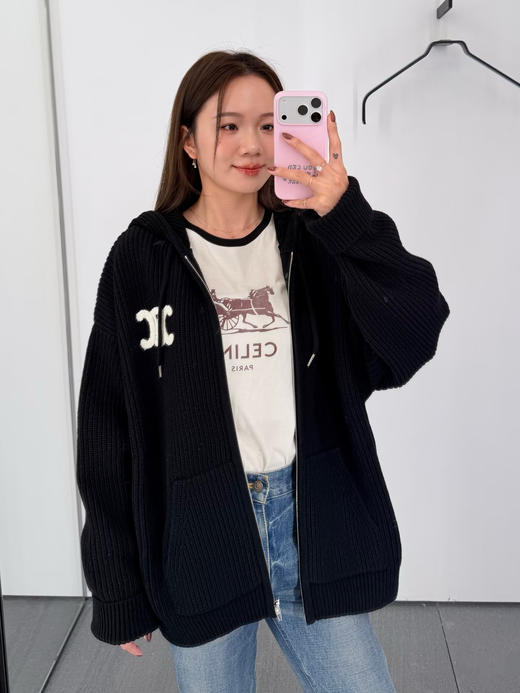 赛琳 25秋冬新款 毛巾刺绣针织拉链帽衫(TM) 商品图1