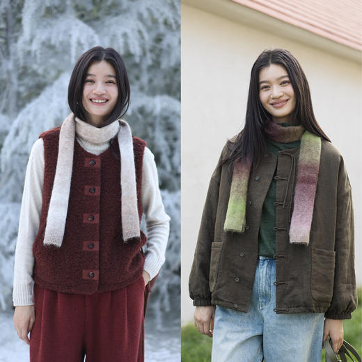 绽放/KSX007朵糯米渐变羊驼羊毛围巾亮色短款叠搭秋冬护颈百搭 商品图0