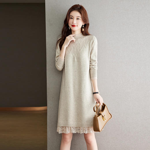 丁摩 蕾丝边针织毛衣裙秋冬打底连衣裙6769 商品图1