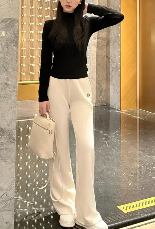 女款刺绣混纺羊毛直筒长裤ba014 商品图3