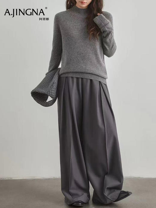 【经典圆领】阿菁娜冬季新款经典山羊绒毛衫高领松弛感设计软糯绒面F30D301013 商品图6