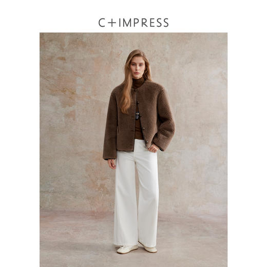 C+IMPRESS西嘉 美丽诺绵羊毛 摩登老钱风短绒环保皮草外套女保暖WT2504075 商品图3