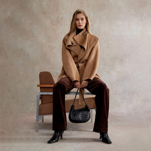 骆驼绒羊毛中长翻领皮袢系带收腰双面尼大衣DY2504071 商品图2