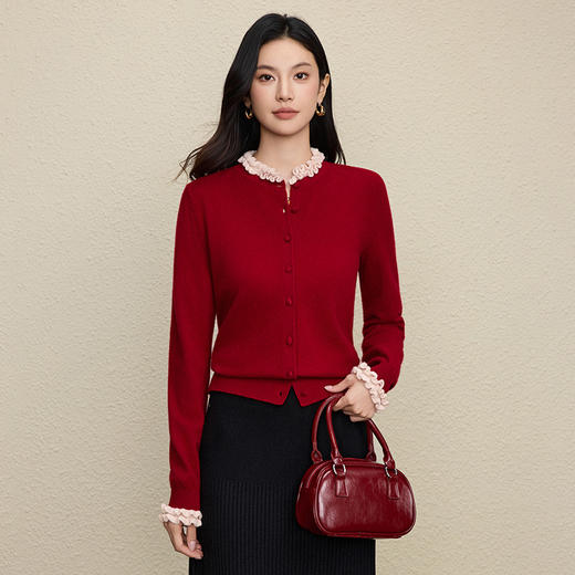 「高货rp」全新升级【铂金会员284/天猫379/差价95】(94442)洛诗琳法式木耳花边拼接针织开衫2025冬季纯色百搭毛衣女 商品图2