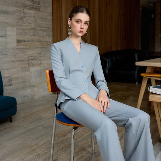 IWY/高级感蓝色无领西装套装女秋冬款职业装通勤正装气质工作服25CP878 商品图4