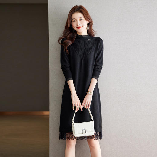 丁摩 蕾丝边针织毛衣裙秋冬打底连衣裙6769 商品图3