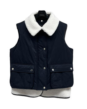 女款可拆卸领皮毛棉服马甲he014