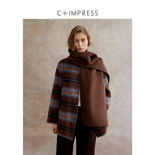 C+IMPRESS西嘉 羊驼毛羊毛 格纹异色双面呢围巾大衣女短款外套冬DY2504067 商品图1