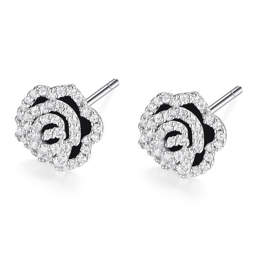 卡蒂罗KADER 绮愿玫瑰耳钉 法式小香风复古黑色满镶闪锆山茶花轻奢气质高级感ins风耳饰 灵动光芒闪耀吸睛 商品图1