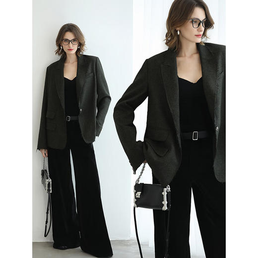 COCOBELLA设计感拼接宽松阔腿裤黑色保暖垂坠休闲裤PA3056-2 商品图2