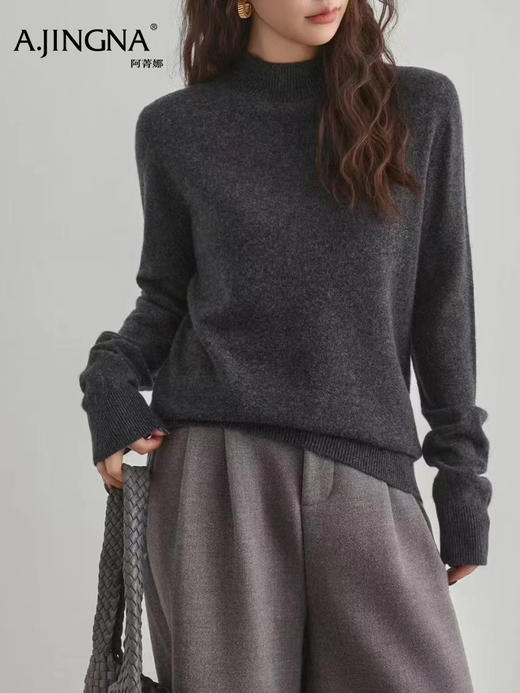 【经典圆领】阿菁娜冬季新款经典山羊绒毛衫高领松弛感设计软糯绒面F30D301013 商品图7