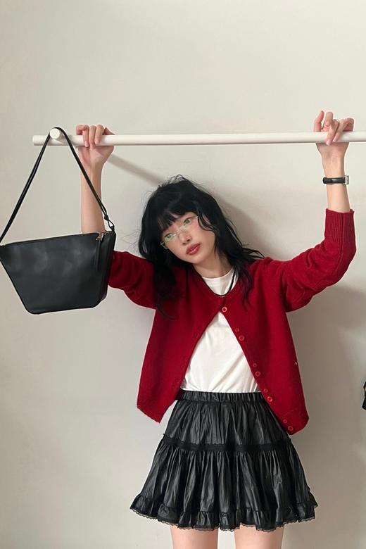 LNNNS 红色羊毛混纺休闲针织开衫小外套 21553 商品图1