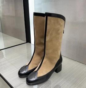 重磅渠道   25麂皮拼接短靴  高级手工坊  拼色中筒短靴