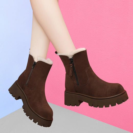 新款冬季【雪地靴女款短靴】加绒复古低帮厚底靴 防滑东北大棉鞋   商品图1