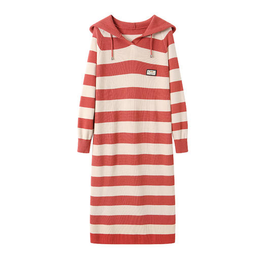 丁摩 连帽条纹针织卫衣连衣裙打底裙025-8213 商品图4