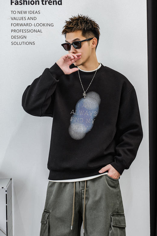 徐太浪【街头风 时尚印花】加绒卫衣男秋冬款内搭打底衫通勤上衣 商品图4