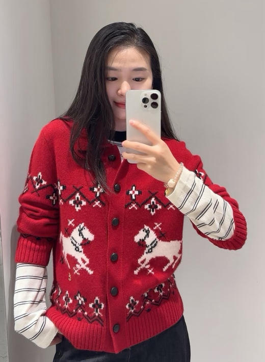 1117-10  渠道货 eds 红色费尔岛提花开衫 明媚大气 我穿L 商品图0