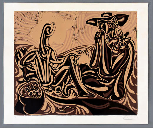 【已售】独角鹿西洋古董 1959年法国出品西班牙艺术家签名创作彩色油印版画「 Les Vendangeurs 收获葡萄的人 」 商品图1