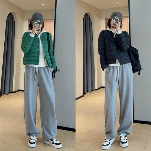 丁摩 高克重羊毛醋酸阔腿束脚裤高腰运动休闲裤女加厚秋冬5ZF-92401 商品图3