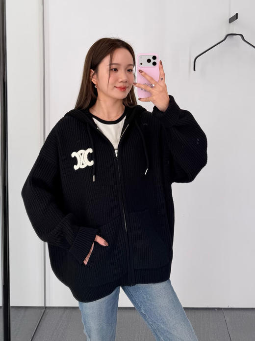 赛琳 25秋冬新款 毛巾刺绣针织拉链帽衫(TM) 商品图6