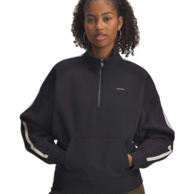 安德玛UA秋冬新款女子休闲运动抓绒卫衣半拉链套头衫6004850-001