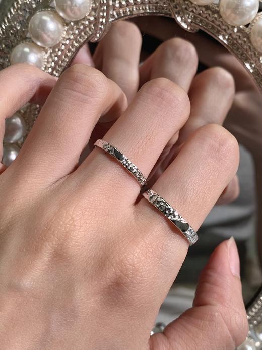 卡蒂罗KADER 为你心动情侣对戒 925银拼接爱心简约大方甜蚀冰川纹理感素圈可调节一对 钟爱久久恋爱频率 商品图6