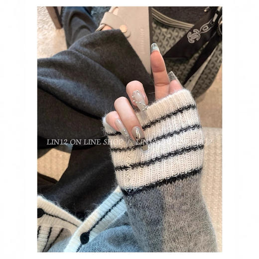 秋冬新款100纯羊毛衫开衫！女圆领撞色慵懒设计感毛衣外套时尚上衣！ 商品图4