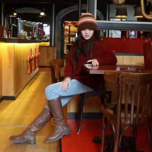 绽放/KSX008朵保暖毛绒感撞色条纹个性羊毛冷帽女士秋冬显脸小 商品图1