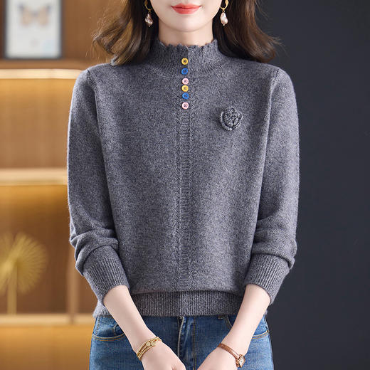 FCY 2355针织衫纽扣毛衣爆款慵懒风上衣 商品图2