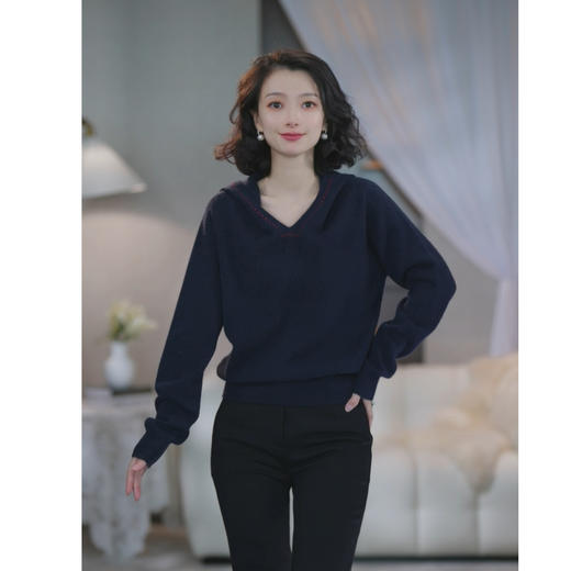 西子/【颂华】羊绒羊毛中鼎纱线连帽慵懒明线针织衫/MSYF0392 商品图0