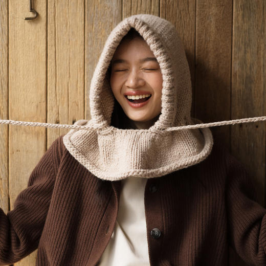 绽放/KSX016朵纯羊毛手工粗针针织抽绳软糯立体巴拉克拉法帽秋冬 商品图1