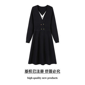 奢姿大码女装2025春季气质V领假两件连衣裙胖妹妹时尚针织裙子9851890332