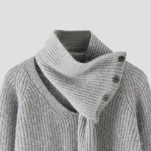 【合作款】ZHUHUE祝赫-时尚围巾V领宽松休闲毛衣针织衫-5DMZH301 商品图7