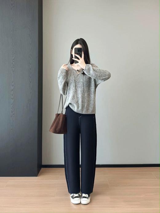 800g加绒加厚复古水洗做旧撞色拼腰显瘦弯刀香蕉裤 商品图7